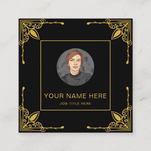 Luxe zwarte belkaart met metallic goud contactkaartje (Voorkant)