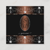 Luxe zwarte bruine  Ornamenten Initialen Vierkante Visitekaartje (Voorkant)