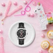 Luxe zwarte chronograaf horloge stijlvol uurwerk papieren bordje (Feest)