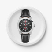 Luxe zwarte chronograaf horloge stijlvol uurwerk papieren bordje (Voorkant)