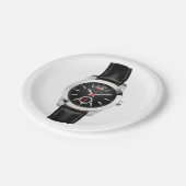 Luxe zwarte chronograaf horloge stijlvol uurwerk papieren bordje (Gekanteld)