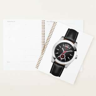 Luxe zwarte chronograaf horloge stijlvol uurwerk planner