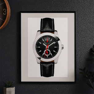 Luxe zwarte chronograaf horloge stijlvol uurwerk poster