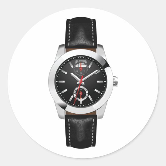 Luxe zwarte chronograaf horloge stijlvol uurwerk ronde sticker (Voorkant)