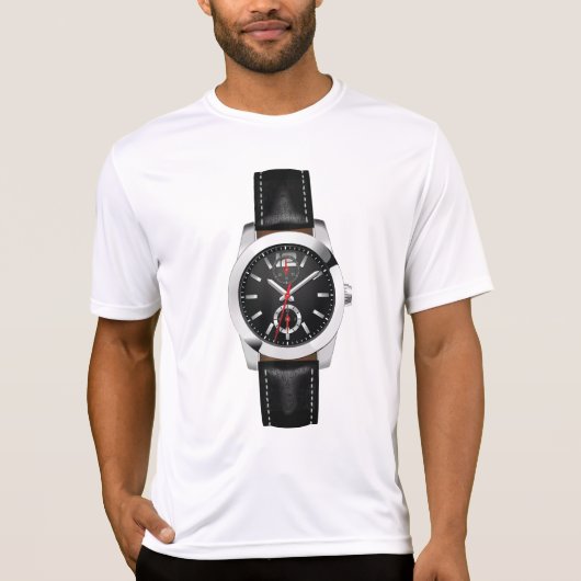 Luxe zwarte chronograaf horloge stijlvol uurwerk t-shirt (Voorkant)