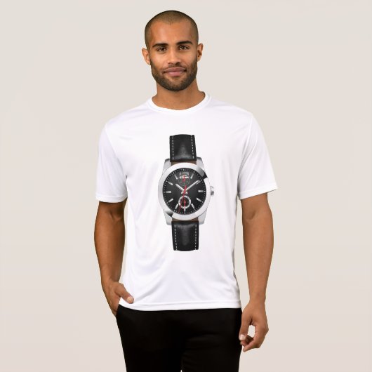 Luxe zwarte chronograaf horloge stijlvol uurwerk t-shirt (Voorkant volledig)