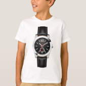 Luxe zwarte chronograaf horloge stijlvol uurwerk t-shirt (Voorkant)