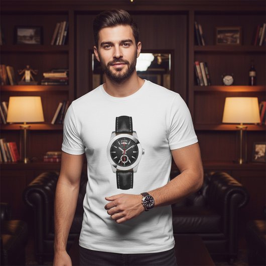 Luxe zwarte chronograaf horloge stijlvol uurwerk t-shirt
