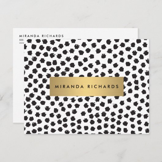 Luxe Zwarte Confetti Stippen II met Gouden Bar Bri Briefkaart (Voorkant / Achterkant)