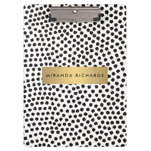 Luxe Zwarte Confetti Stippen II met Gouden Bar Klembord (Voorkant)