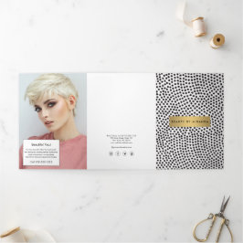 Luxe Zwarte Confetti Stippen met Gouden Balk Broch Drieluik Kaart
