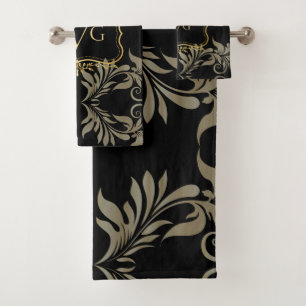 Luxe zwarte Damask met  gouden lijst Bad Handdoek
