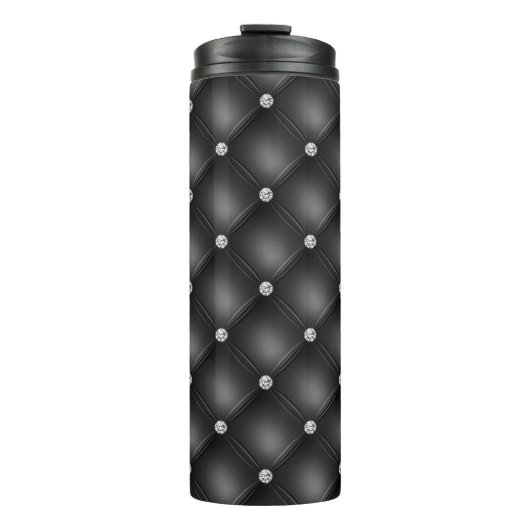 Luxe Zwarte Diamant Gestoffeerd Patroon Thermosbeker (Voorkant)