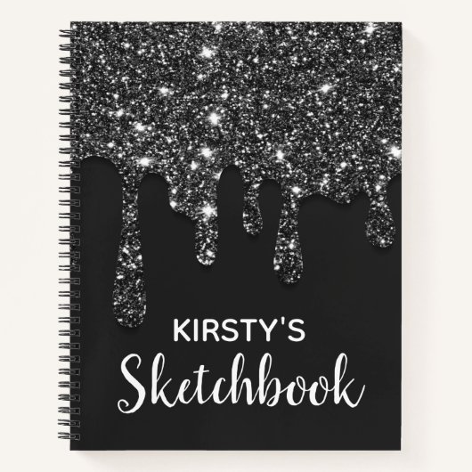 Luxe Zwarte Drip Glitter Schets Notitieboek (Voorkant)