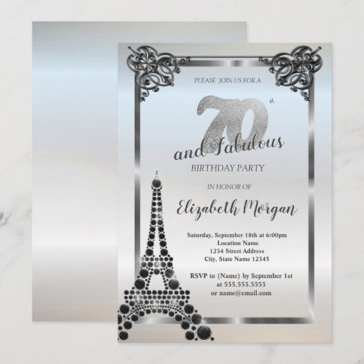 Luxe zwarte Eiffeltoren, grens 70e verjaardag Kaart (Voorkant / Achterkant)