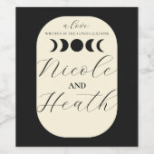 Luxe zwarte en crèmekleurige maanfase trouw  wijn etiket (Enkel label)