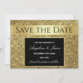 Luxe zwarte en gouden bruiloft save the date (Voorkant)