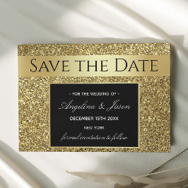 Luxe zwarte en gouden bruiloft save the date