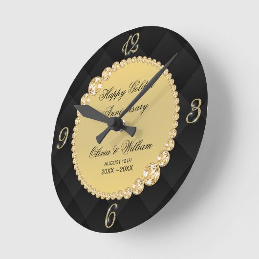 Luxe zwarte en gouden diamanten ronde klok (Hoek)