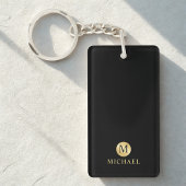 Luxe zwarte en gouden gepersonaliseerde monogram sleutelhanger