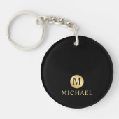 Luxe zwarte en gouden gepersonaliseerde monogram sleutelhanger (Voorkant)