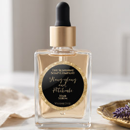 Luxe zwarte en gouden glinsterende cosmetica-produ ronde sticker