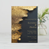 Luxe zwarte en gouden glitters bruiloft kaart (Staand voorkant)