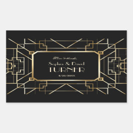 Luxe Zwarte en Gouden Great Gatsby Bruiloft Rechthoekige Sticker