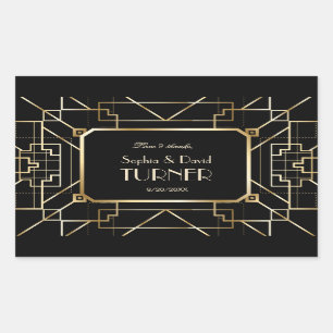 Luxe Zwarte en Gouden Great Gatsby Bruiloft Rechthoekige Sticker