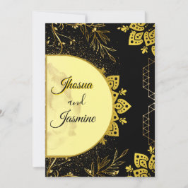 Luxe zwarte en gouden mandala-huwelijksuitnodiging kaart