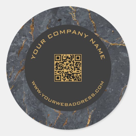 Luxe, zwarte en gouden marmer ronde sticker (Voorkant)