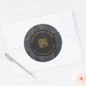 Luxe, zwarte en gouden marmer ronde sticker (Envelop)
