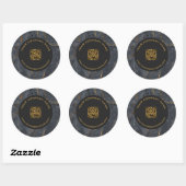 Luxe, zwarte en gouden marmer ronde sticker (Vel)