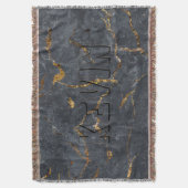 Luxe, zwarte en gouden marmertextuur Monogram Deken (Voorkant Verticaal)