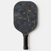 Luxe, zwarte en gouden marmertextuur Monogram Pickleball Paddle (Voorkant)