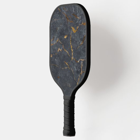 Luxe, zwarte en gouden marmertextuur Monogram Pickleball Paddle (Links)
