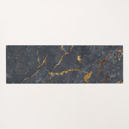 Luxe, zwarte en gouden marmertextuur Monogram Yogamat (Achterkant (horizontaal))