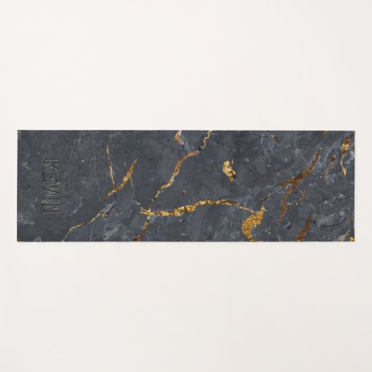 Luxe, zwarte en gouden marmertextuur Monogram Yogamat (Voorkant (horizontaal))