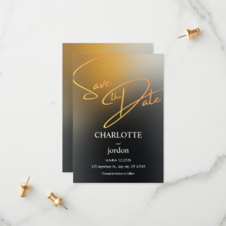 Luxe zwarte en gouden Save the Date trouwkaart