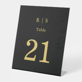 Luxe Zwarte en Gouden Trouwtafel Nummerkaart Reclamebord Met Voetstuk