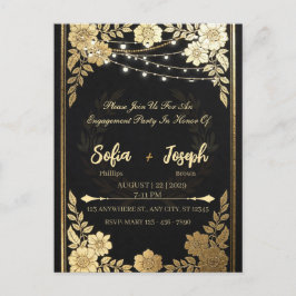 Luxe zwarte en gouden trouwuitnodiging - Elegant Briefkaart