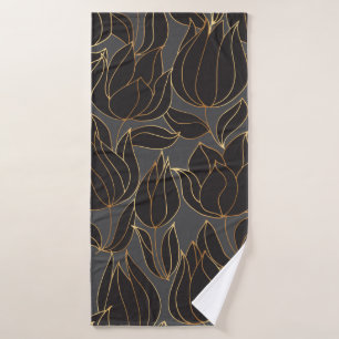 Luxe, zwarte en gouden tulp, naadloze pleister badhanddoek