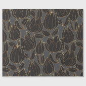 Luxe, zwarte en gouden tulp, naadloze pleister cadeaupapier (Vlak)