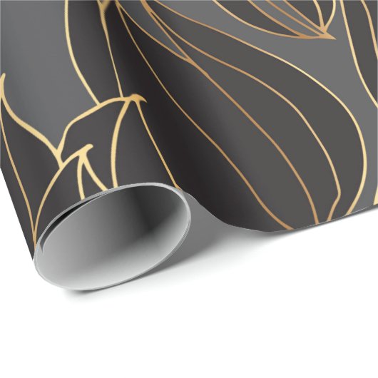 Luxe, zwarte en gouden tulp, naadloze pleister cadeaupapier (Rol Hoek)