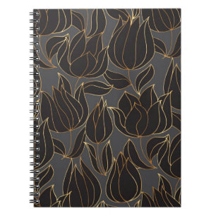 Luxe, zwarte en gouden tulp, naadloze pleister notitieboek