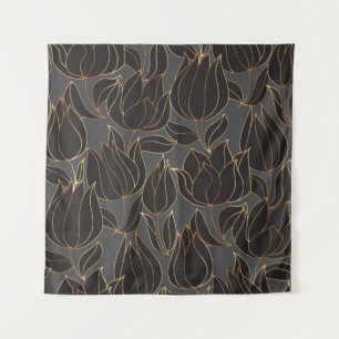 Luxe, zwarte en gouden tulp, naadloze pleister wandkleed