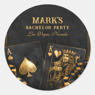 Luxe Zwarte en Gouden Verloofdagsfeest in Vegas Ronde Sticker