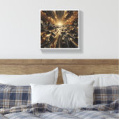 Luxe Zwarte en Gouden Vloeibare Marmer - Modern Ab Canvas Afdruk (Insitu (Slaapkamer))
