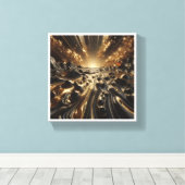 Luxe Zwarte en Gouden Vloeibare Marmer - Modern Ab Canvas Afdruk (Insitu (Houten vloer))