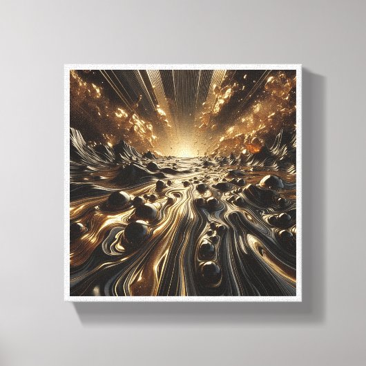 Luxe Zwarte en Gouden Vloeibare Marmer - Modern Ab Canvas Afdruk (Voorkant)